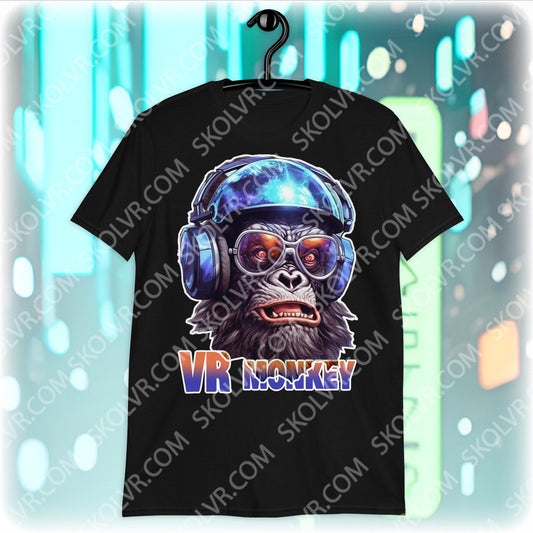 Monkey in VR Glasses, Monkey funny print, tshirt with monkey, monkey wearing vr headset, funny shirt to gift, funny gift, vr, VR, virtual reality, augmented reality, vr gifts, vr fun, cool t-shirt about vr, t-shirt with print, best gift, funny print, best joke, vr merch, virtual reality, lol, vr kit, bd gift