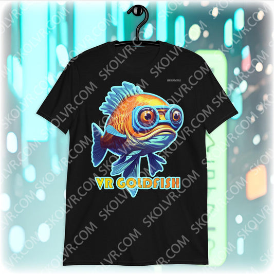 VR goldfish. Unique design VR golgfish funny and colorful photo print at tshirt. Feel yourself as an owner of goldfish wearing vr headset.