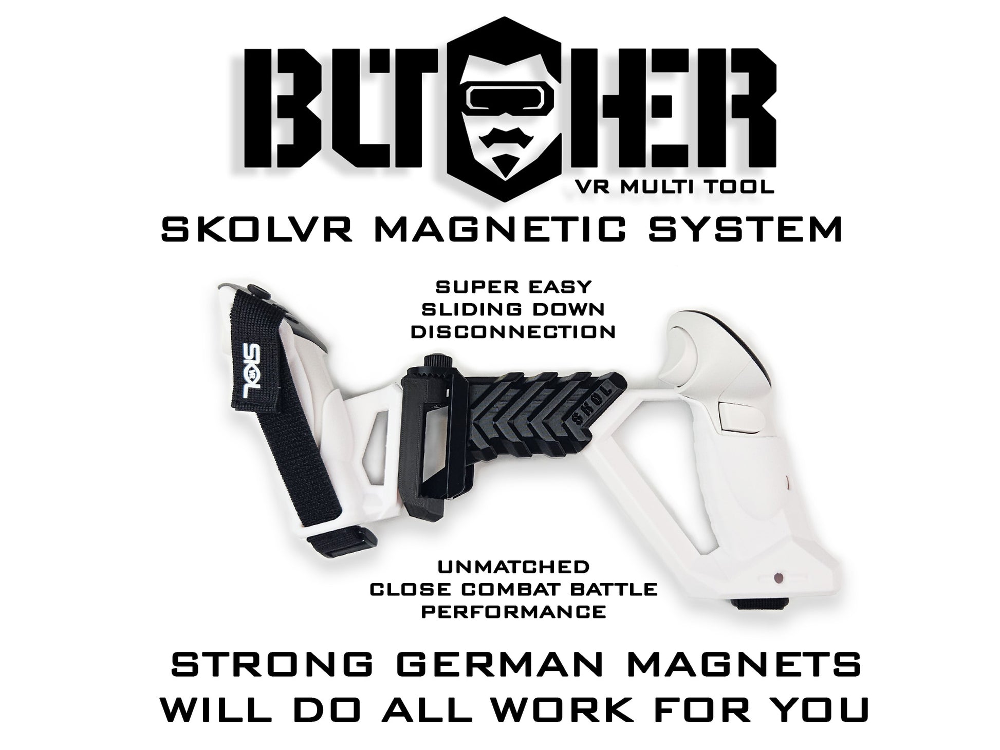 Butcher VR Multi Tool Skolvr Magnetic System with branding and features on a white background