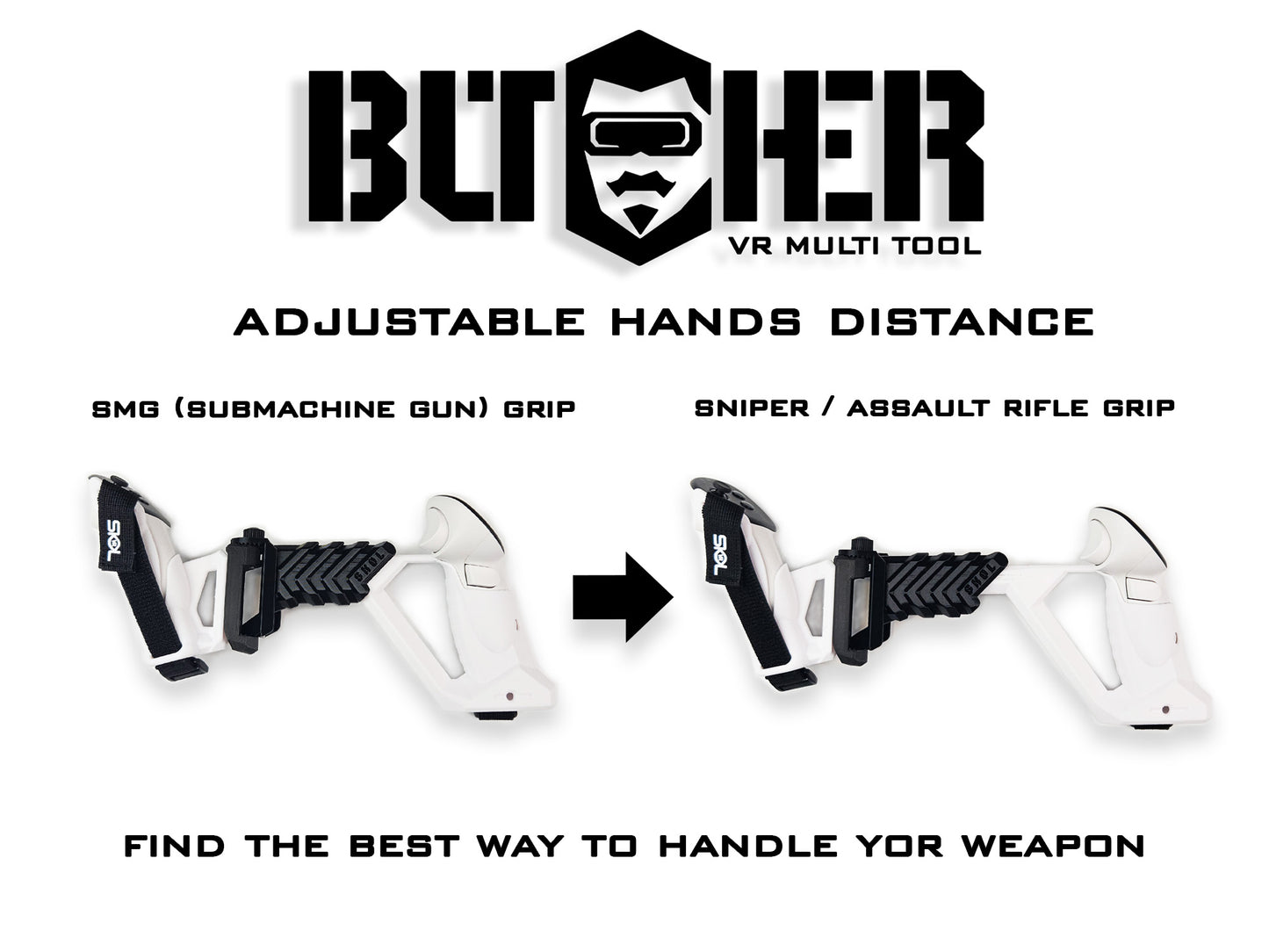 Outil multifonction BUTCHER VR Gunstock pour Quest 1/2/3/3S/Pro/Rift S / PlayStation VR2
