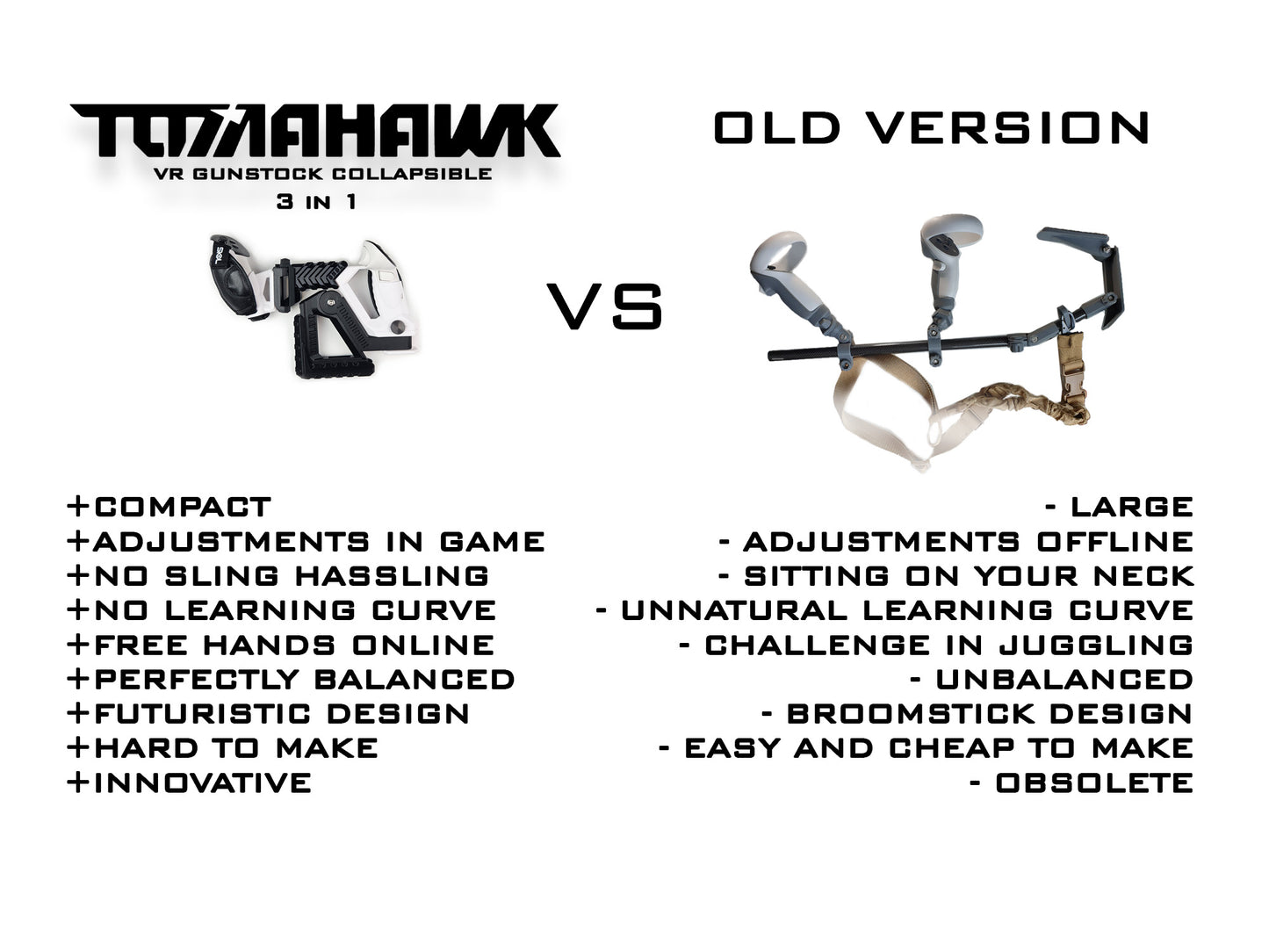 TOMAHAWK VR Gunstock 3in1 für Quest 1/2/3/3S/Pro/Rift S / PSVR2 / Valve Index