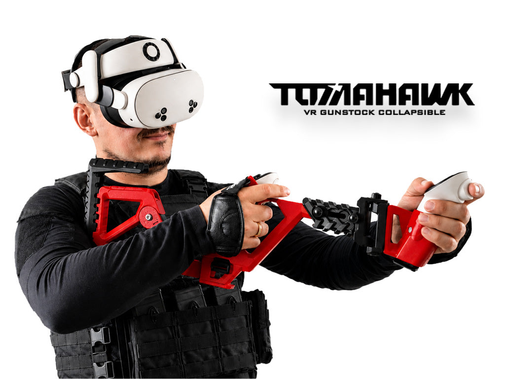 magnetic VR gunstock, carbon fiber VR stock, Quest 3 controller stock, no occlusion VR gunstock, adjustable VR rifle
