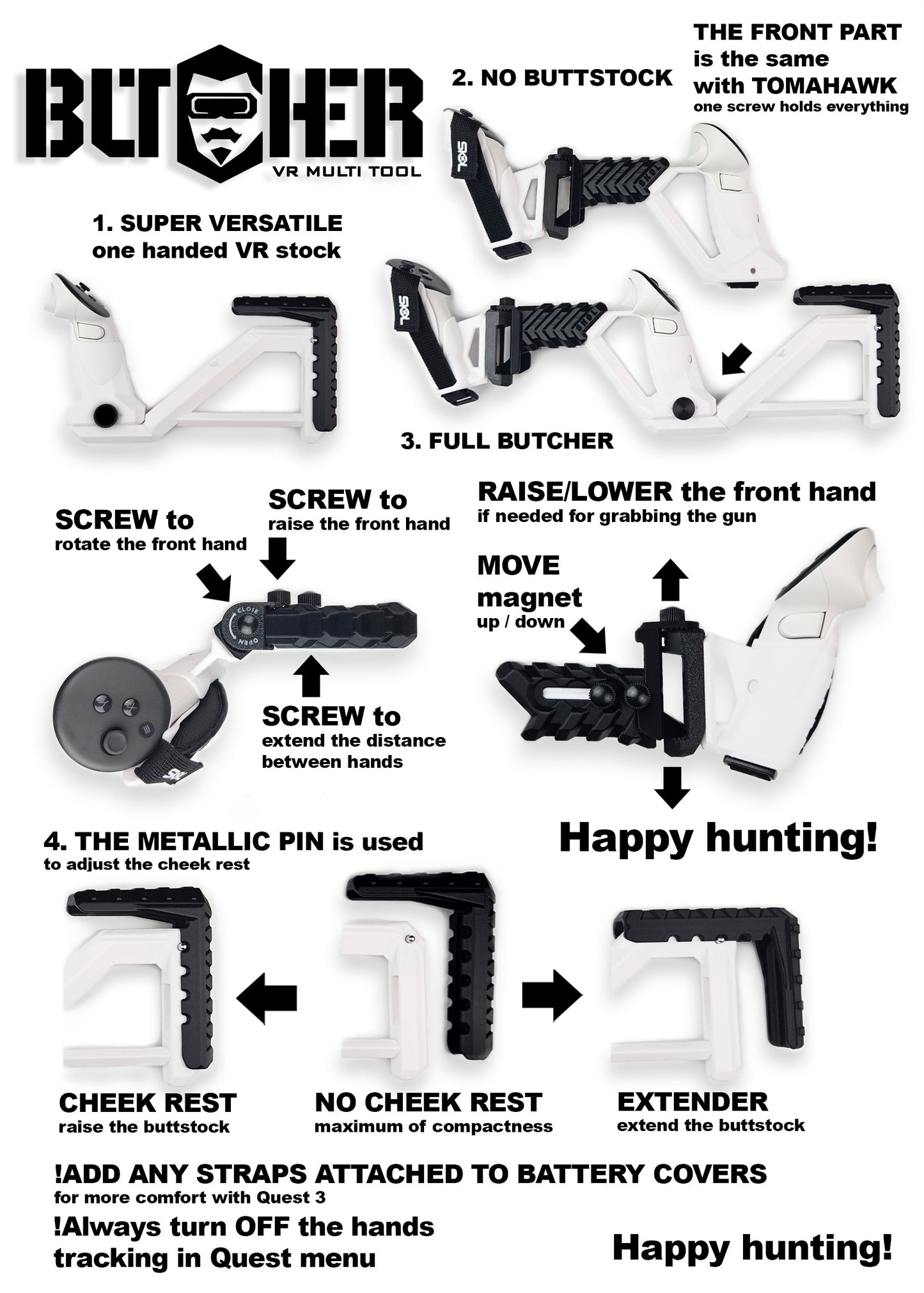 Outil multifonction BUTCHER VR Gunstock pour Quest 1/2/3/3S/Pro/Rift S / PlayStation VR2