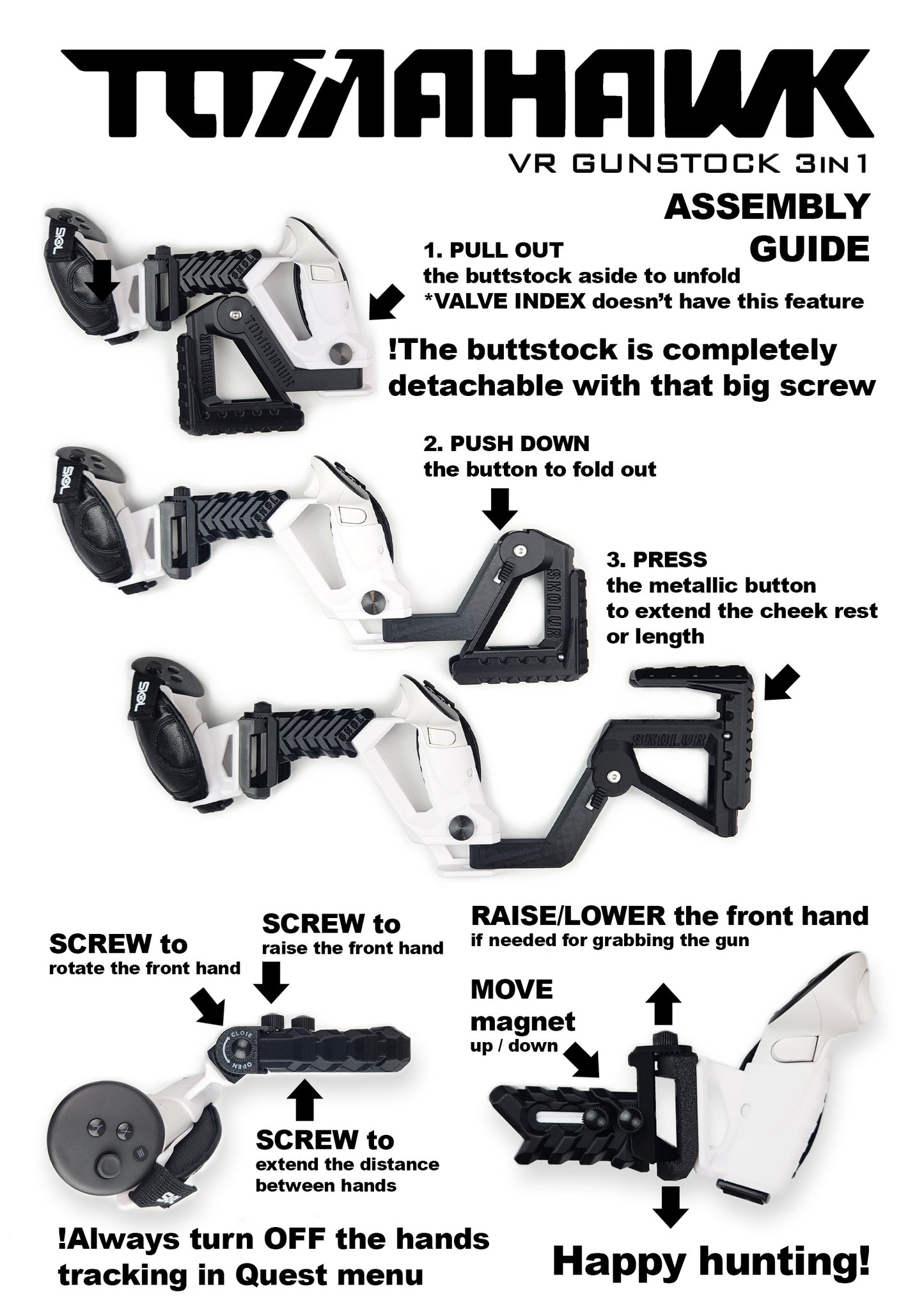 TOMAHAWK VR Gunstock 3in1 für Quest 1/2/3/3S/Pro/Rift S / PSVR2 / Valve Index